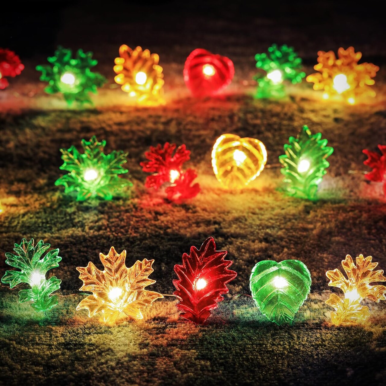 Fall Leaf String Lights – Maple & Oak Leaf Garland, Decorative Harvest Fairy Lights, 30LED, 10ft, USB Plug-in or Battery Operated, Autumn Holiday Decoration (colorful)